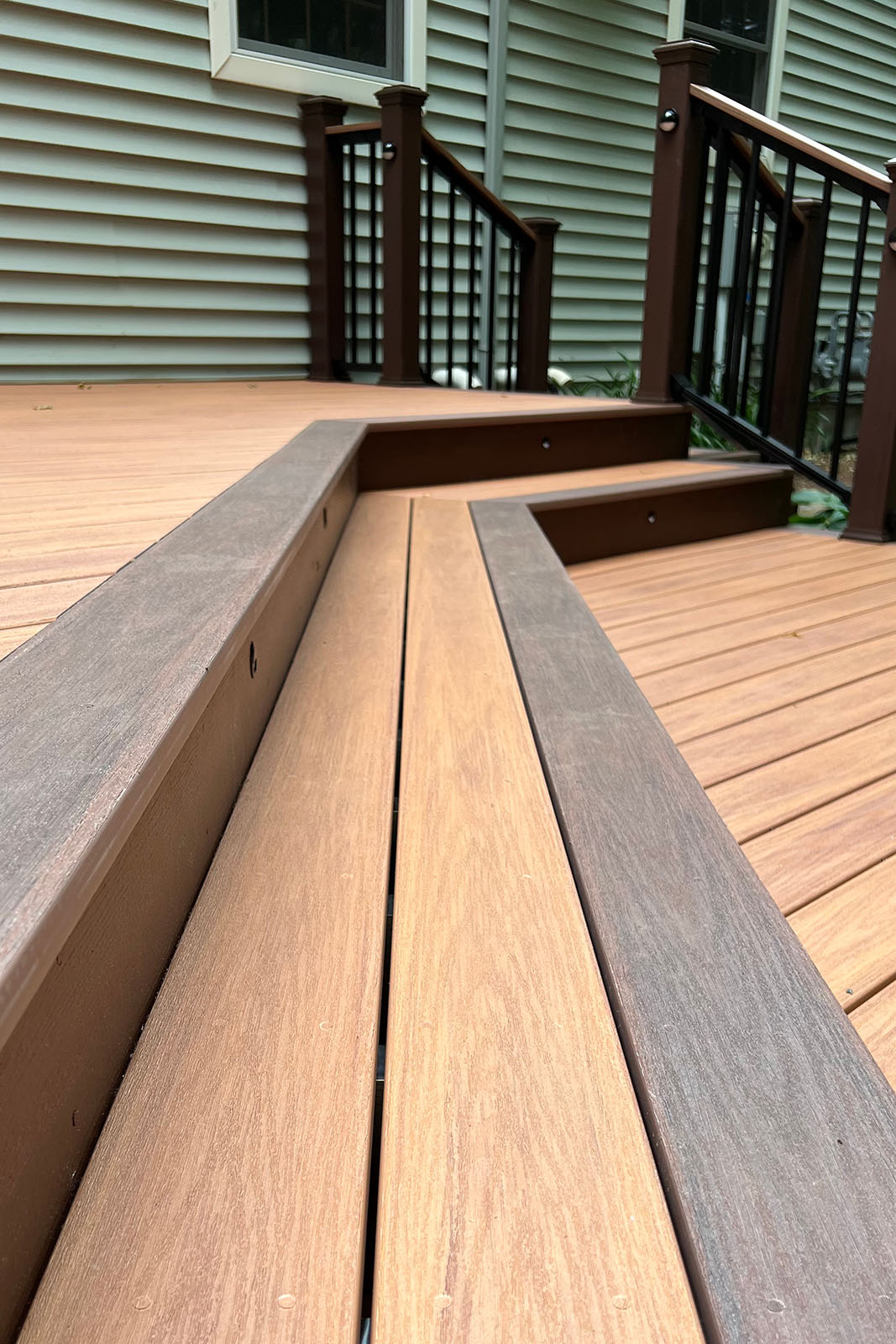 Nice closeup of finished PVC deck stair set.